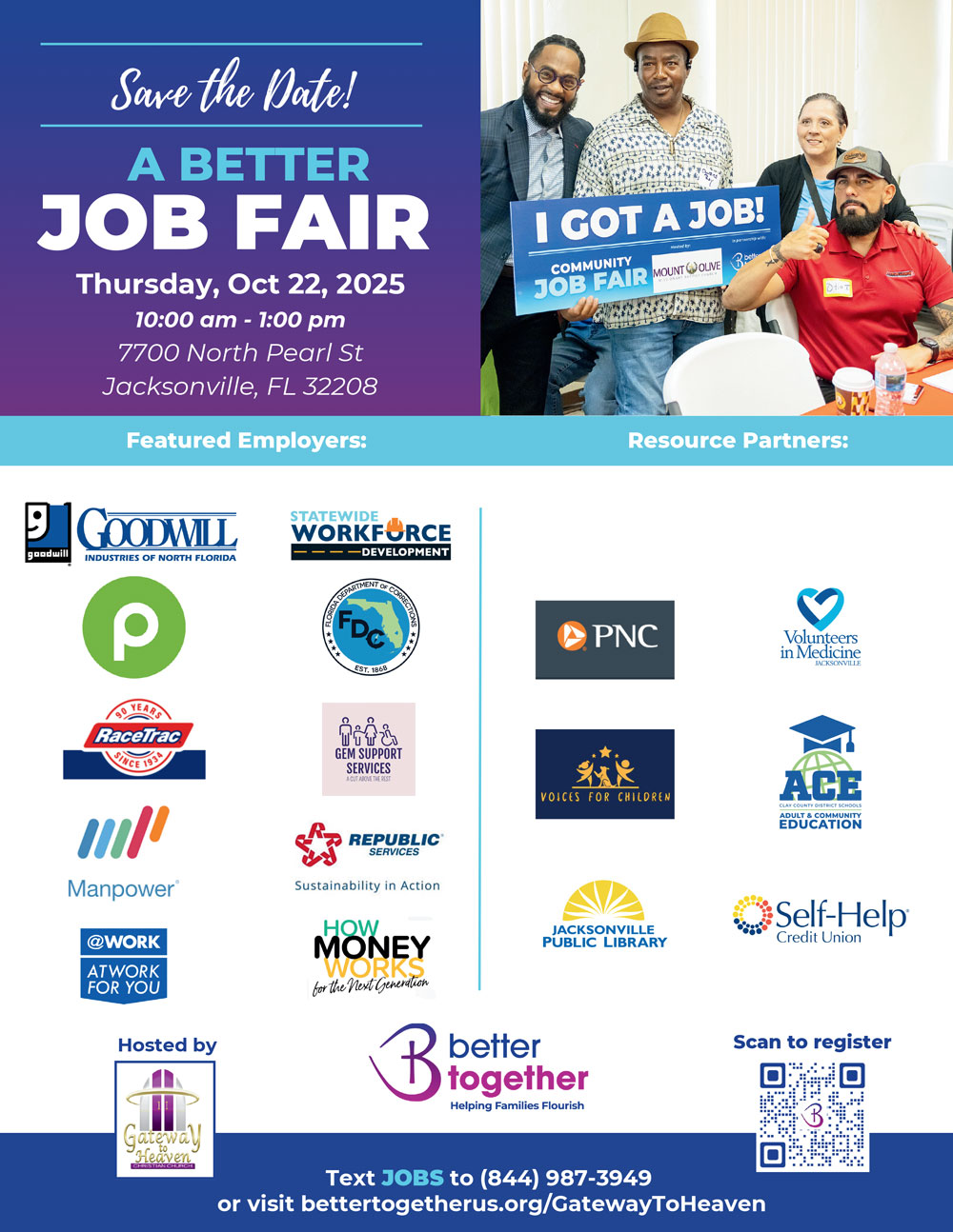 A Better Job Fair flier - Thursday October 22, 2026, 10am to 1pm, 7700 North Pearl St, Jacksonville FL 32208